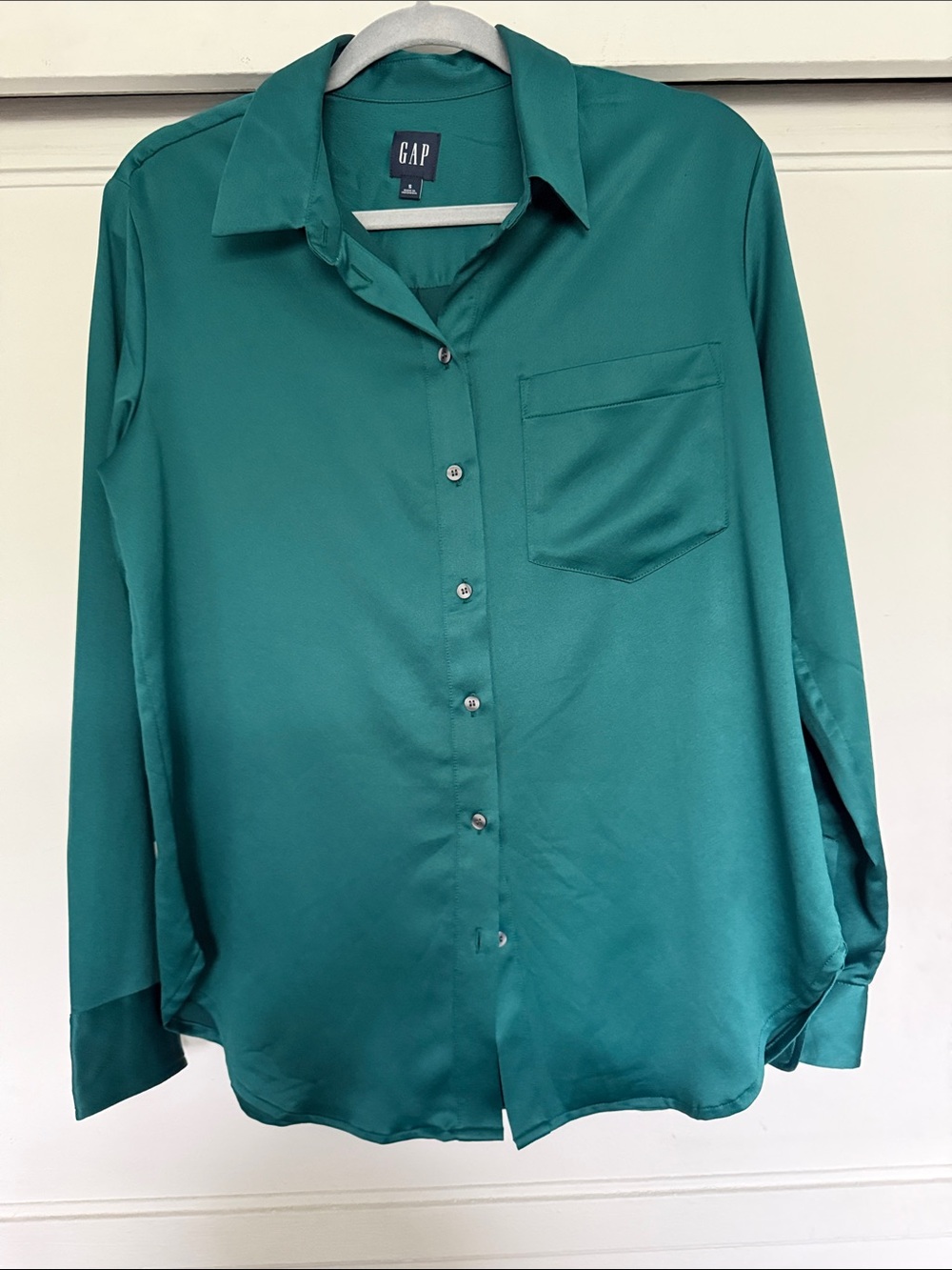 GAP Emerald Satin Button-Down Shirt